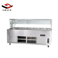 Commercial Restaurant Free Standing Stainless Steel 6 Container Bain Marie Buffet Counter With Glass Rack